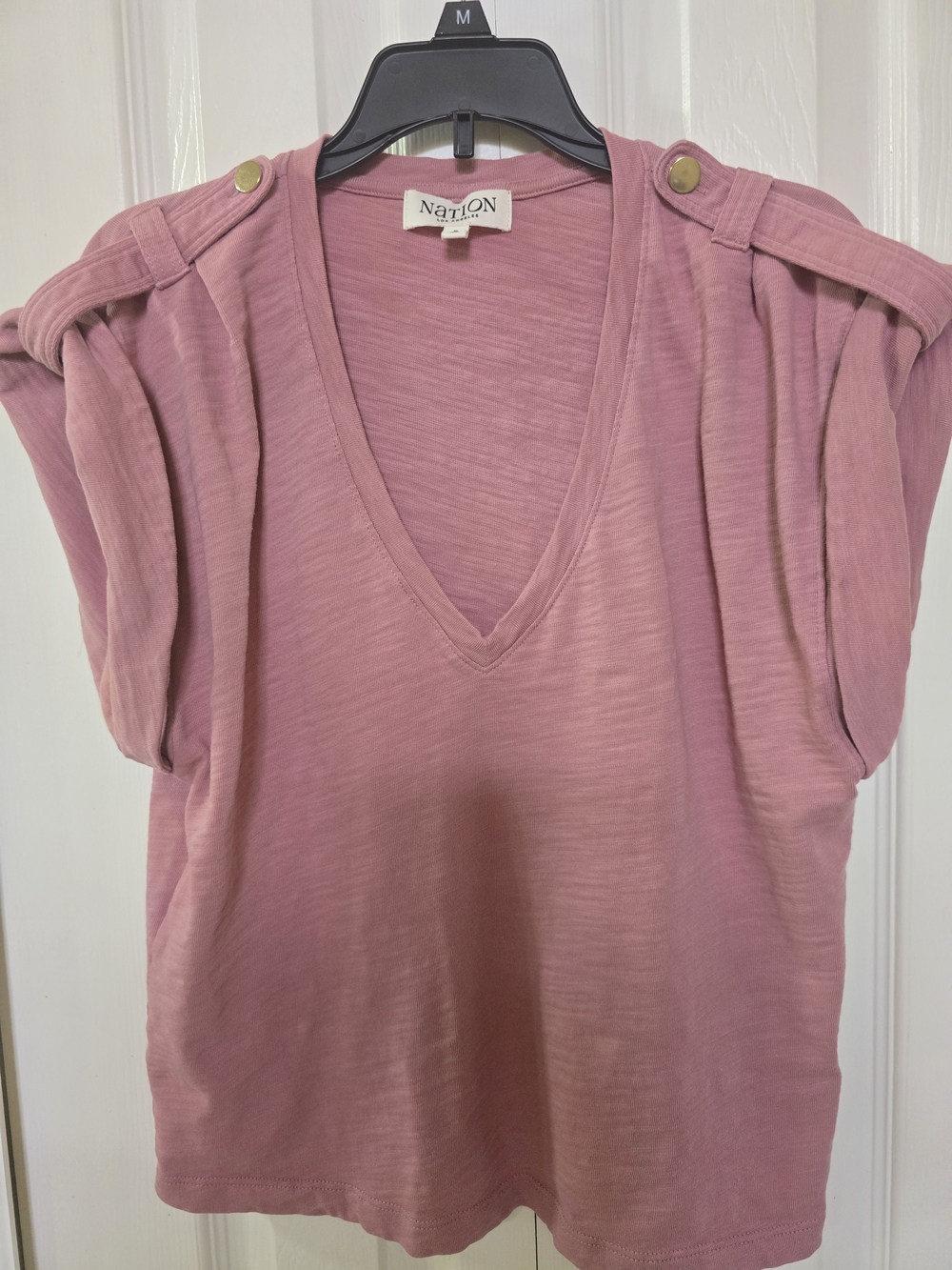 V-Neck Button-Shoulder Tank in Dusty Rose